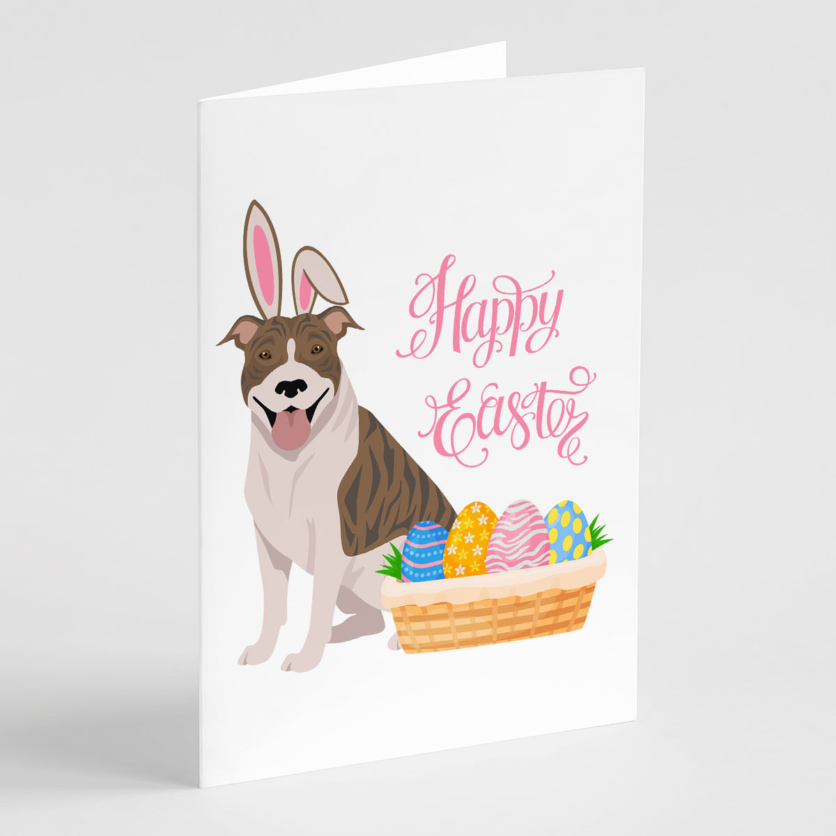 Buy this Fawn Brindle Pit Bull Terrier Easter Greeting Cards and Envelopes Pack of 8