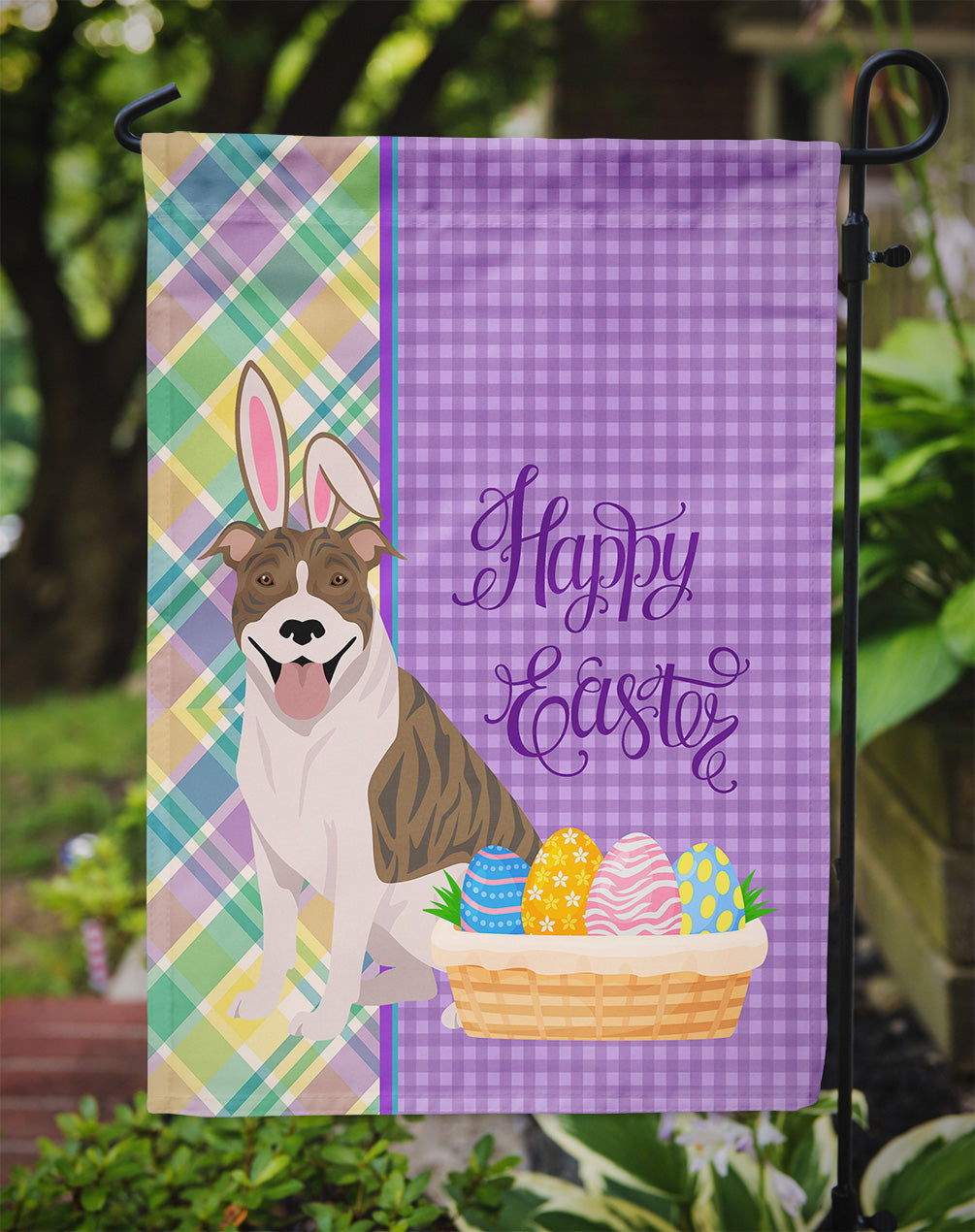 Fawn Brindle Pit Bull Terrier Easter Flag Garden Size