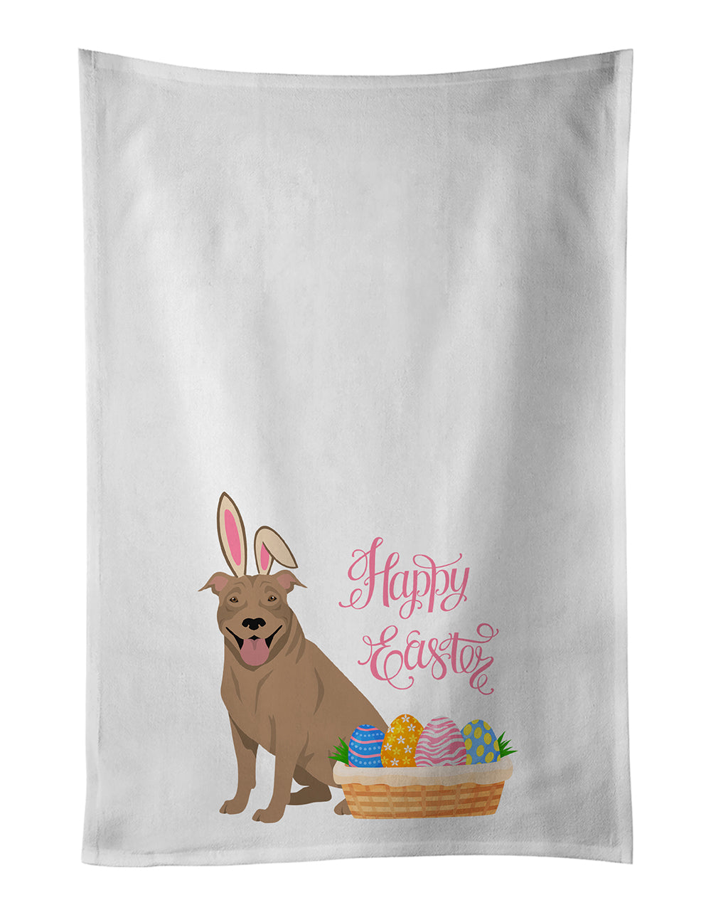 Buy this Fawn Pit Bull Terrier Easter White Kitchen Towel Set of 2 Dish Towels