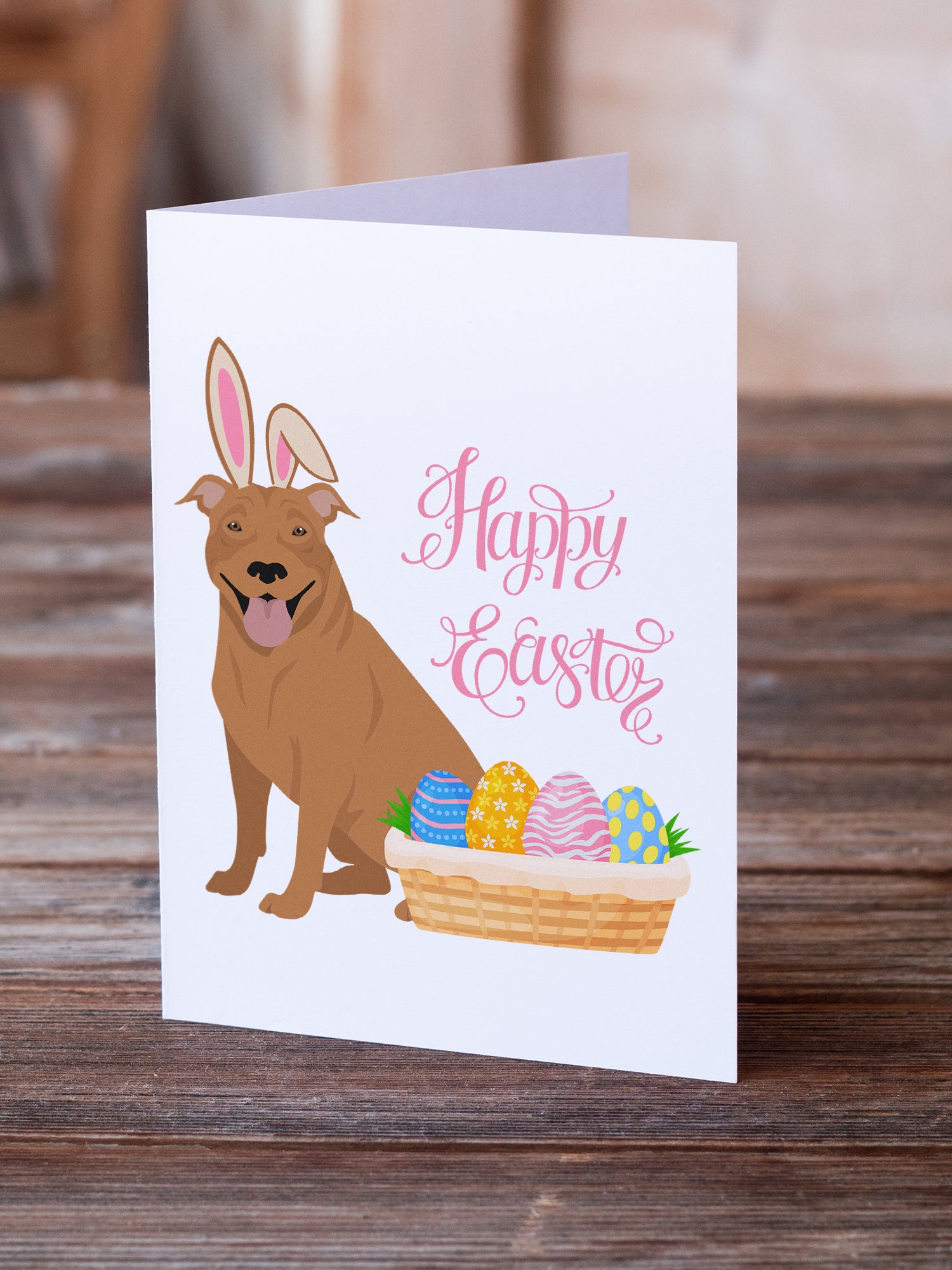 Red Pit Bull Terrier Easter Greeting Cards and Envelopes Pack of 8 - the-store.com