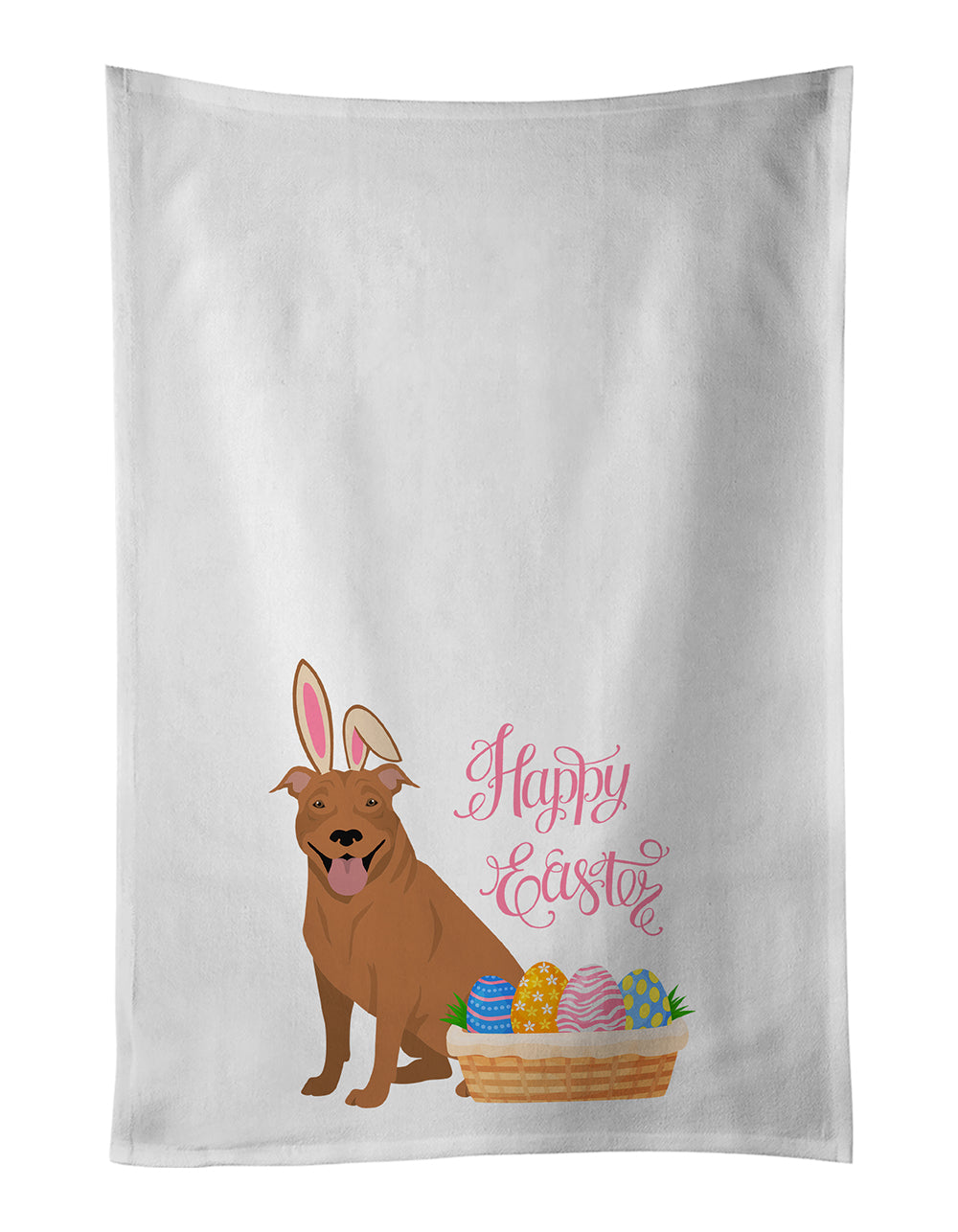 Buy this Red Pit Bull Terrier Easter White Kitchen Towel Set of 2 Dish Towels