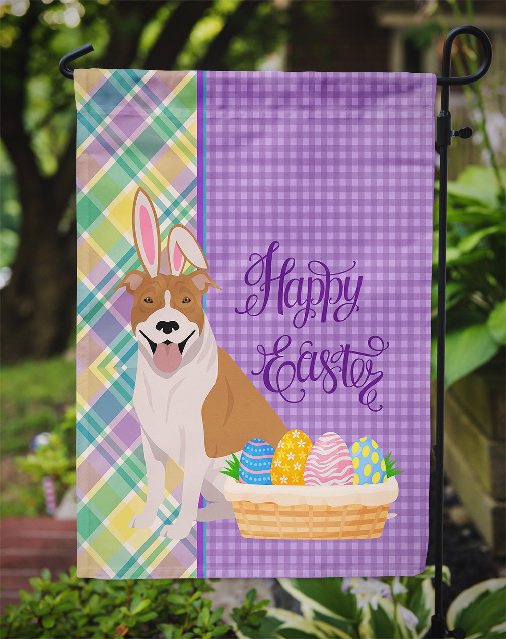 Red and White Pit Bull Terrier Easter Flag Garden Size  the-store.com.