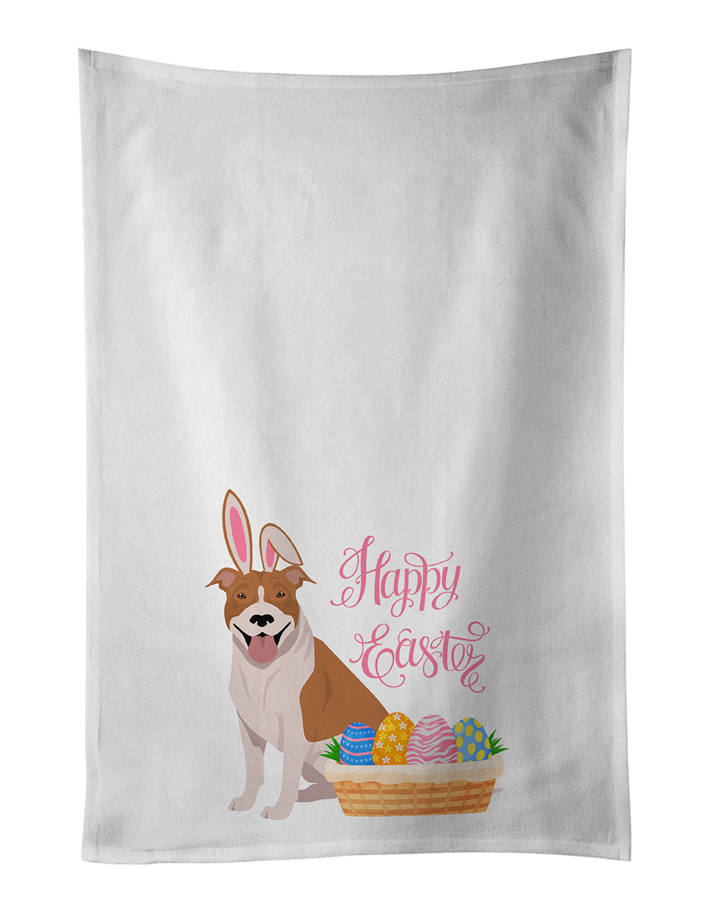 Buy this Red and White Pit Bull Terrier Easter White Kitchen Towel Set of 2 Dish Towels