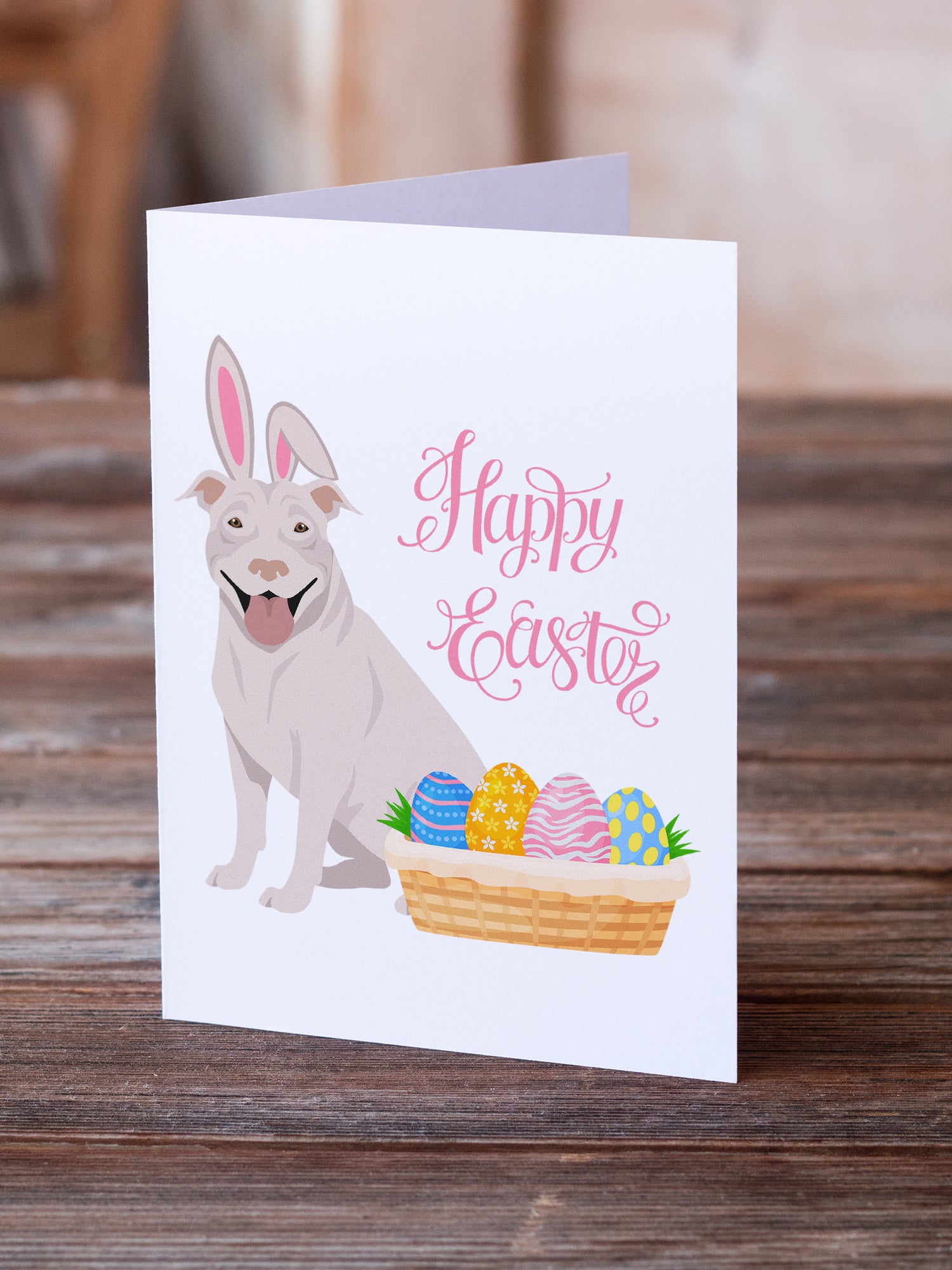 Buy this White Pit Bull Terrier Easter Greeting Cards and Envelopes Pack of 8