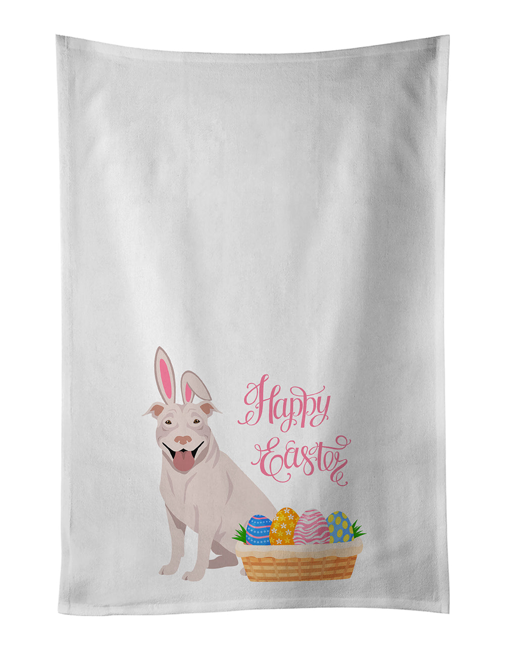 Buy this White Pit Bull Terrier Easter White Kitchen Towel Set of 2 Dish Towels