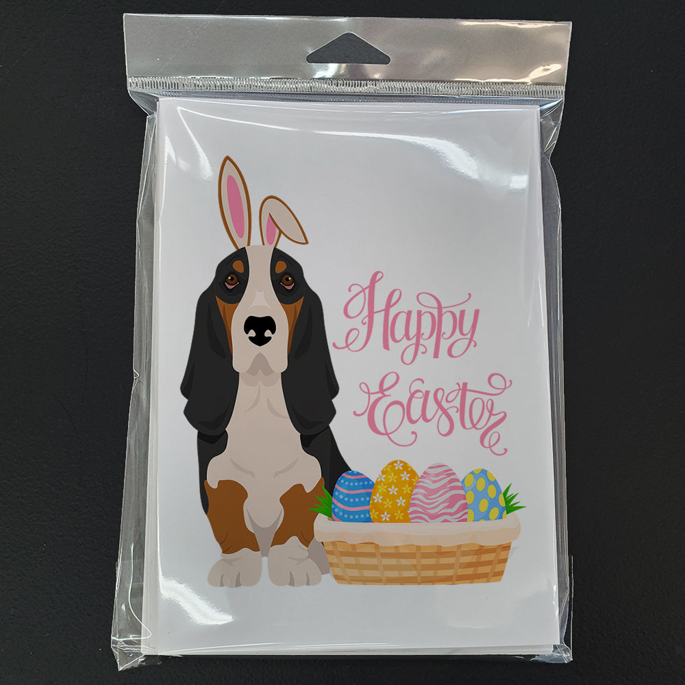 Black Tricolor Basset Hound Easter Greeting Cards and Envelopes Pack of 8 - the-store.com