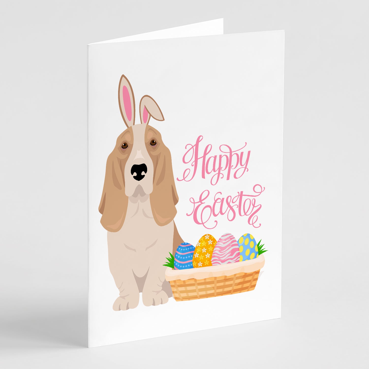 Buy this Lemon and White Tricolor Basset Hound Easter Greeting Cards and Envelopes Pack of 8