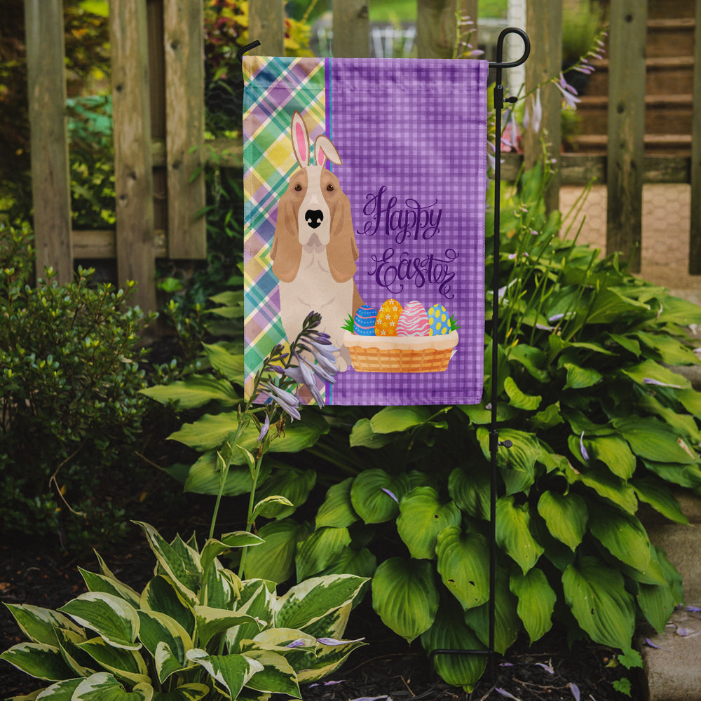 Lemon and White Tricolor Basset Hound Easter Flag Garden Size  the-store.com.
