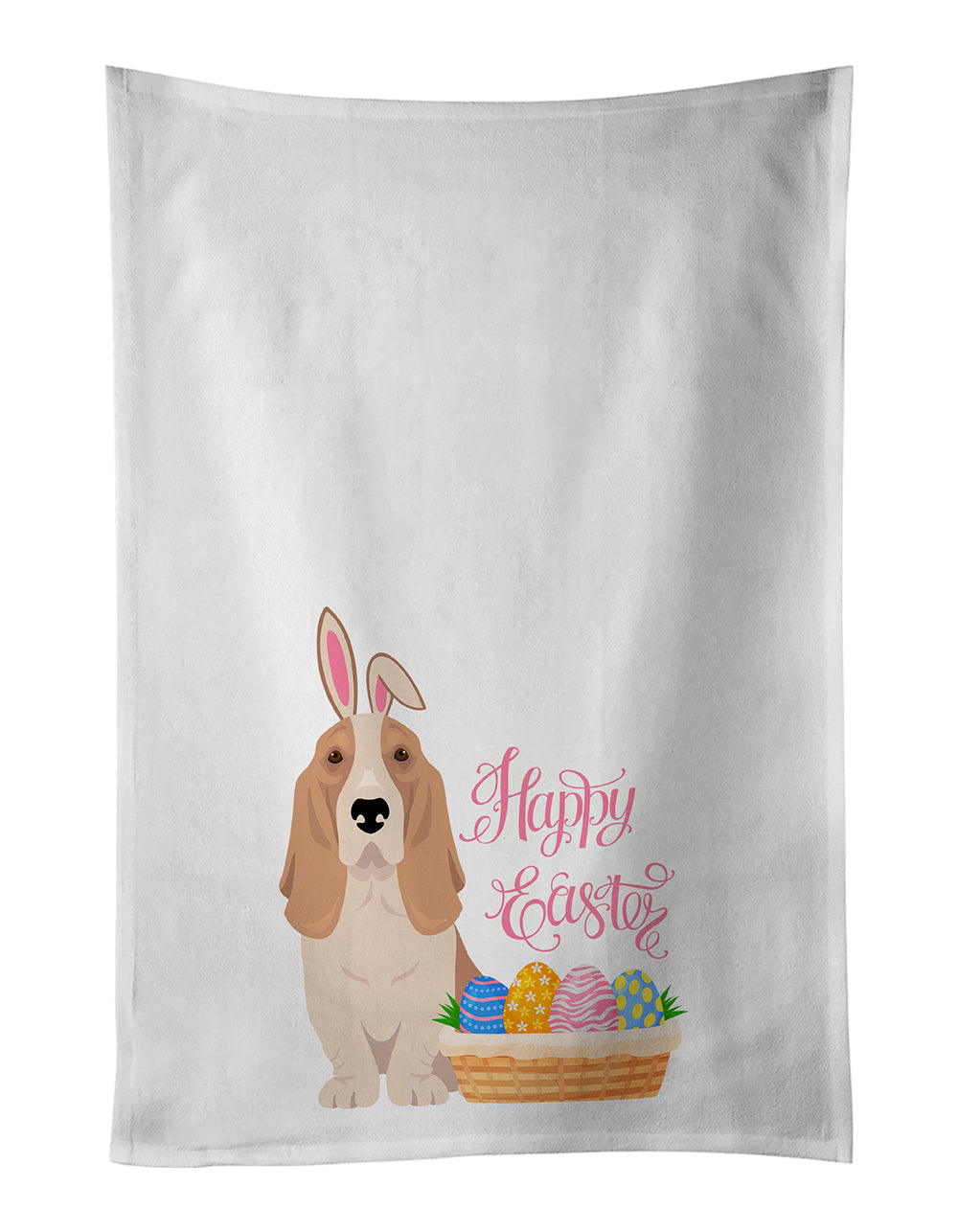 Buy this Lemon and White Tricolor Basset Hound Easter White Kitchen Towel Set of 2 Dish Towels