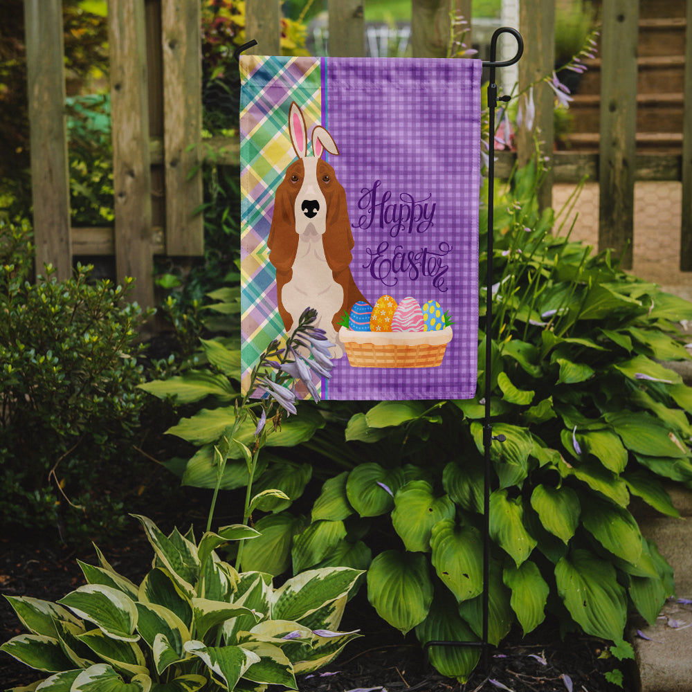 Red and White Tricolor Basset Hound Easter Flag Garden Size