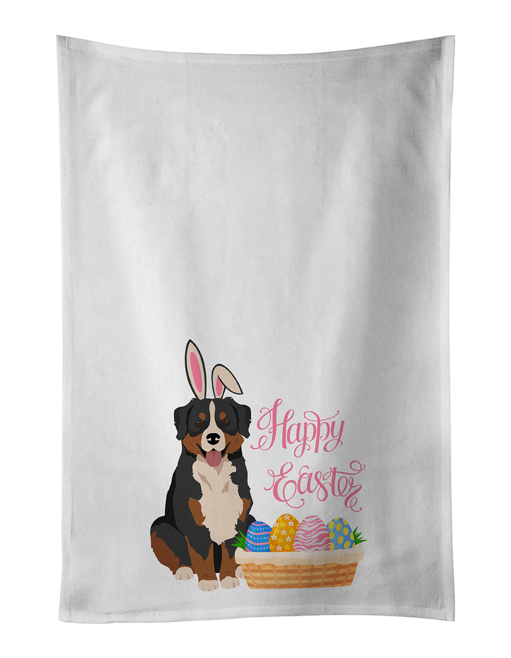 Buy this Bernese Mountain Dog Easter White Kitchen Towel Set of 2 Dish Towels