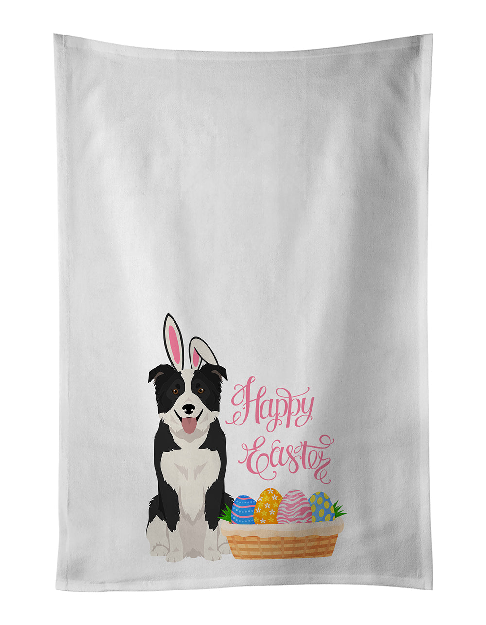 Buy this Black and White Border Collie Easter White Kitchen Towel Set of 2 Dish Towels