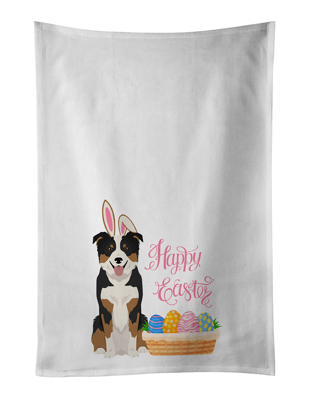 Buy this Tricolor Border Collie Easter White Kitchen Towel Set of 2 Dish Towels