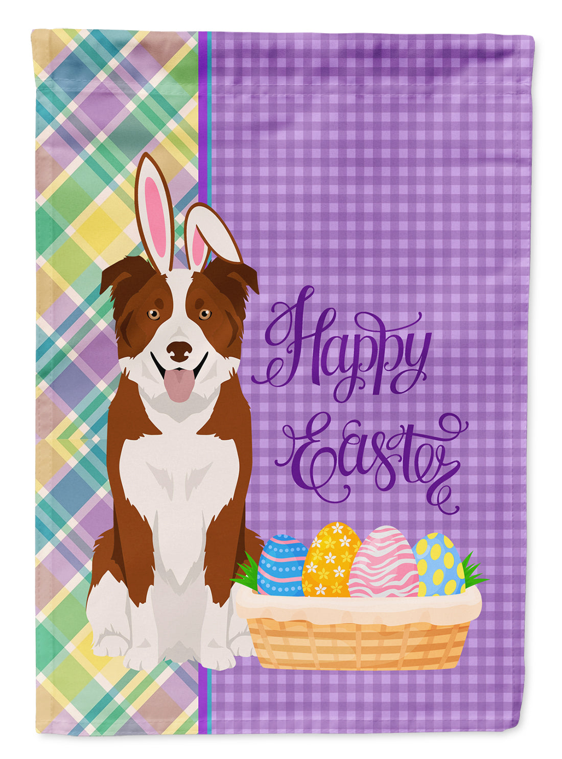 Red and White Border Collie Easter Flag Garden Size