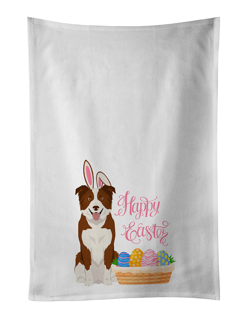 Buy this Red and White Border Collie Easter White Kitchen Towel Set of 2 Dish Towels
