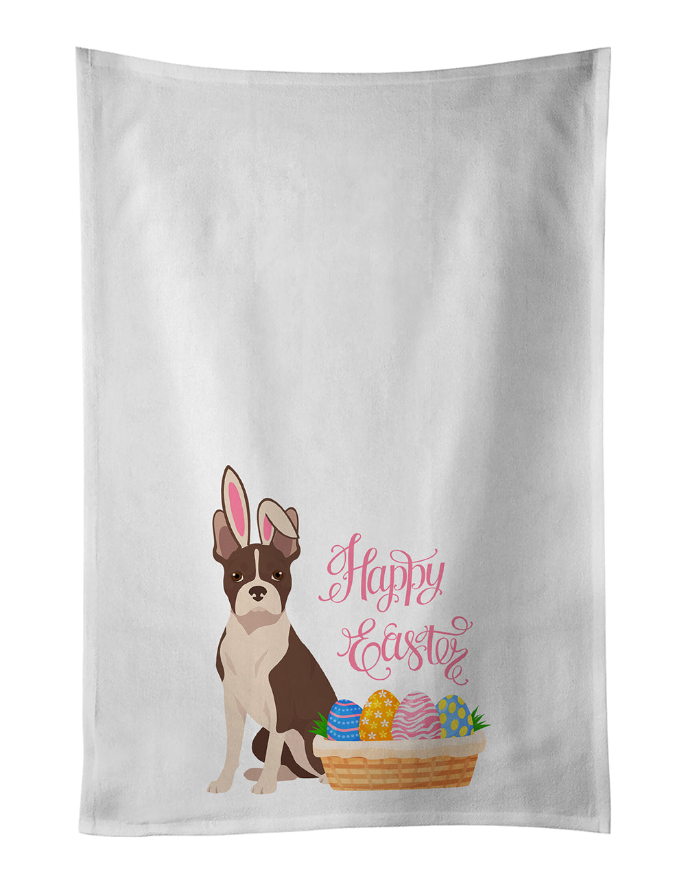 Buy this Red Boston Terrier Easter White Kitchen Towel Set of 2 Dish Towels