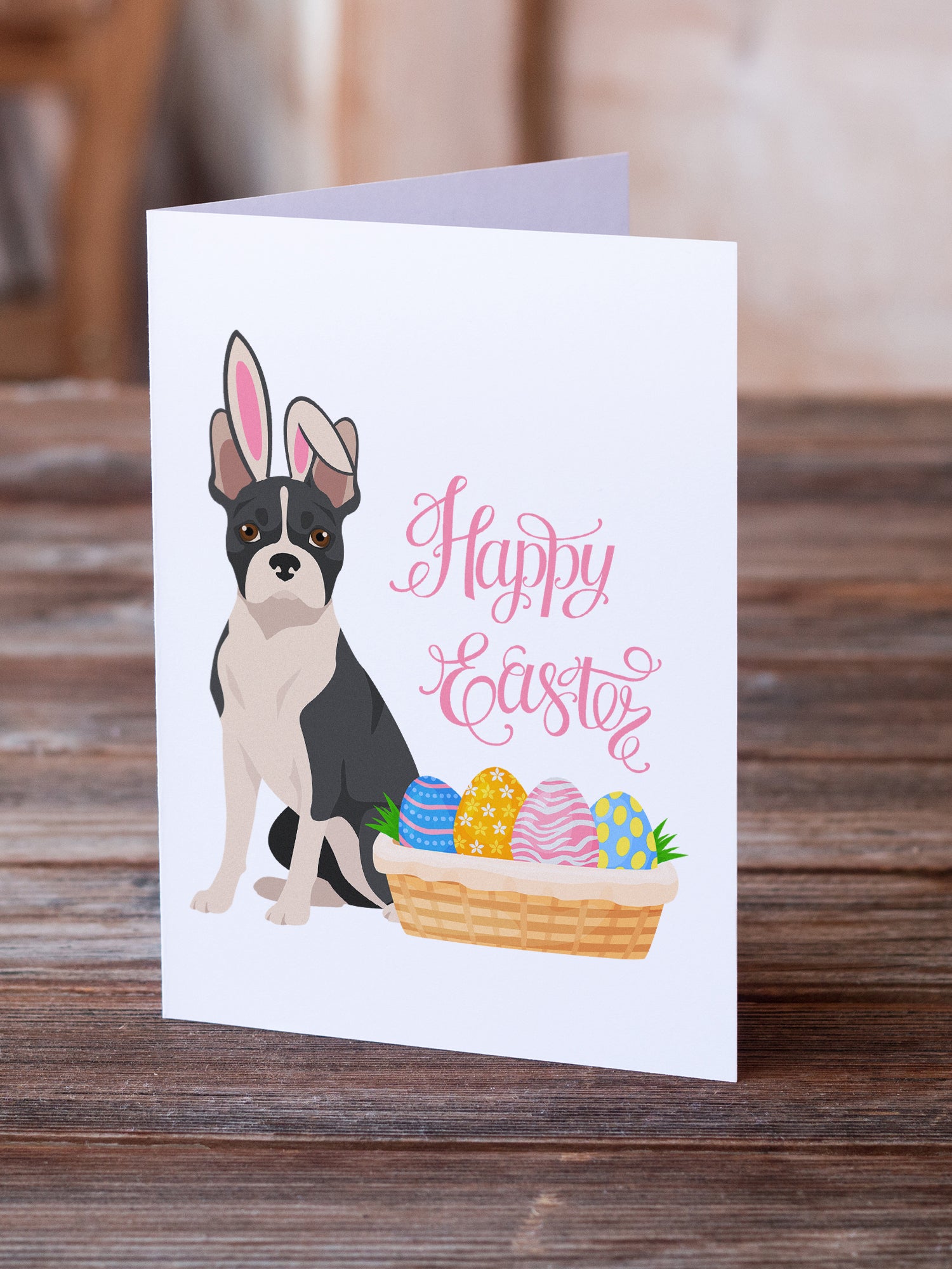 Black Boston Terrier Easter Greeting Cards and Envelopes Pack of 8 - the-store.com