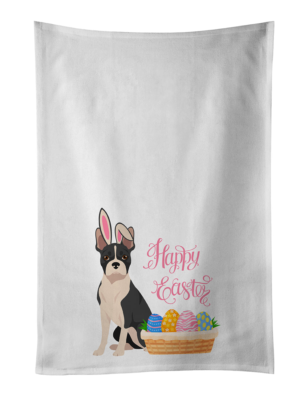 Buy this Black Boston Terrier Easter White Kitchen Towel Set of 2 Dish Towels