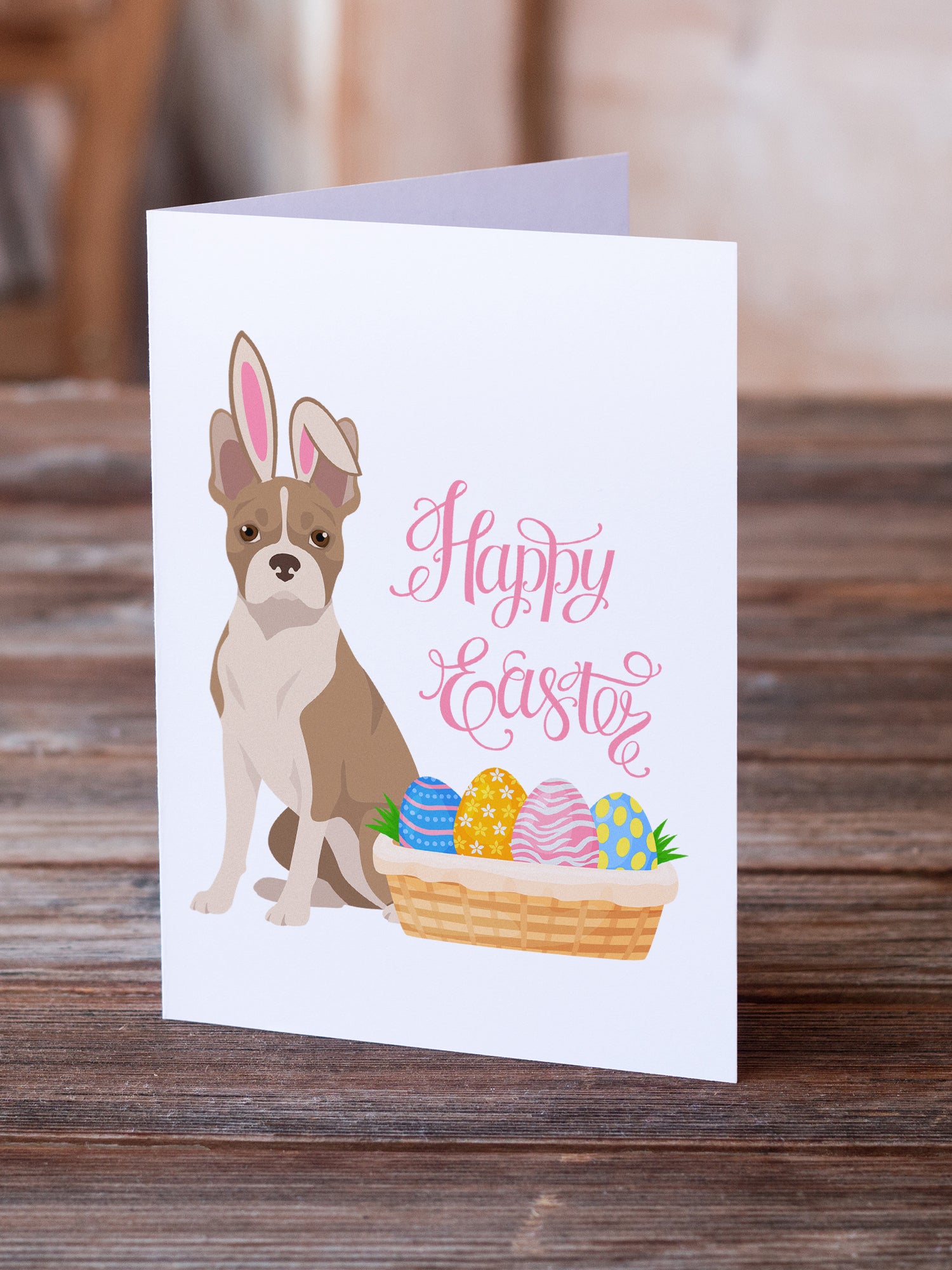 Fawn Boston Terrier Easter Greeting Cards and Envelopes Pack of 8 - the-store.com