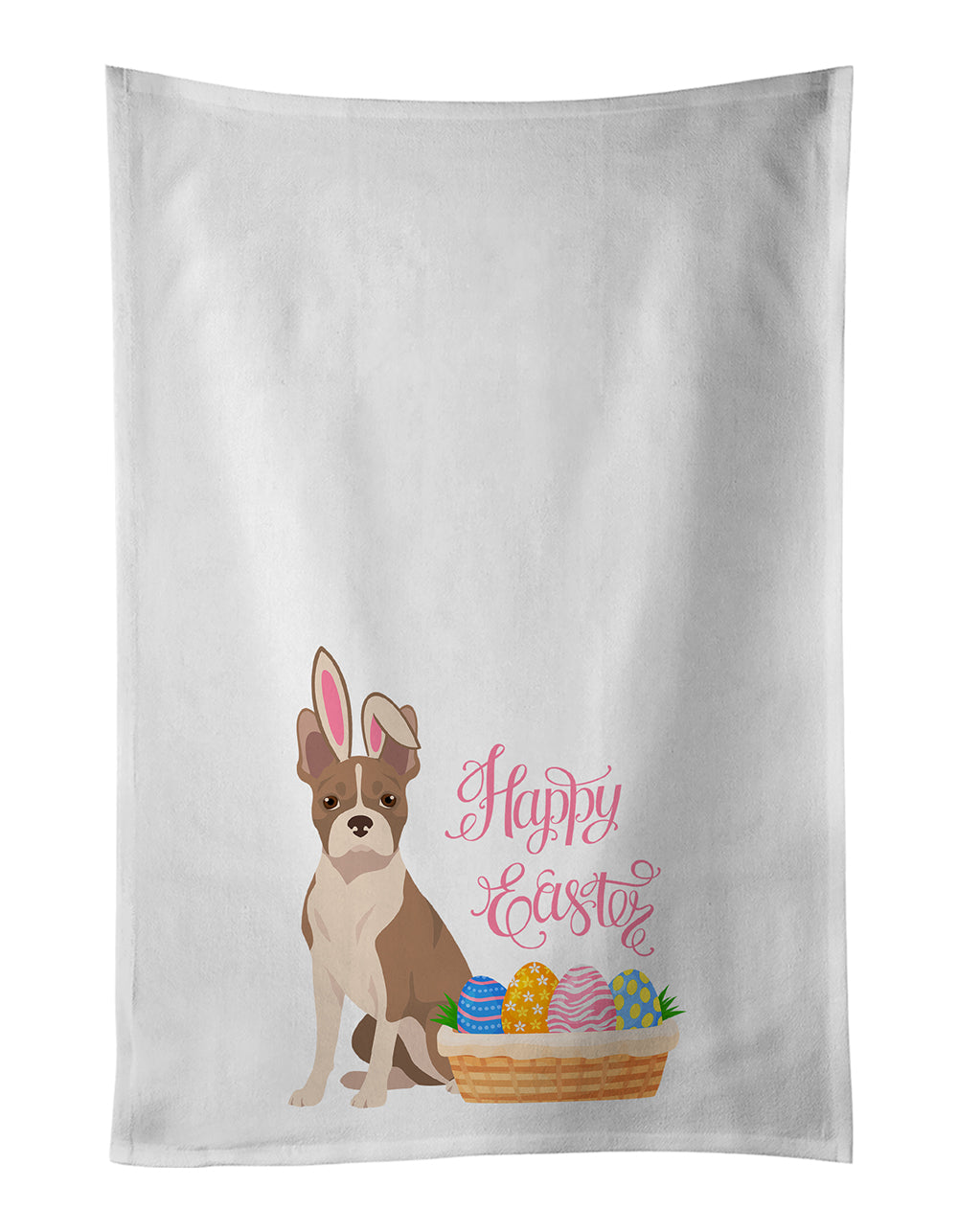 Buy this Fawn Boston Terrier Easter White Kitchen Towel Set of 2 Dish Towels