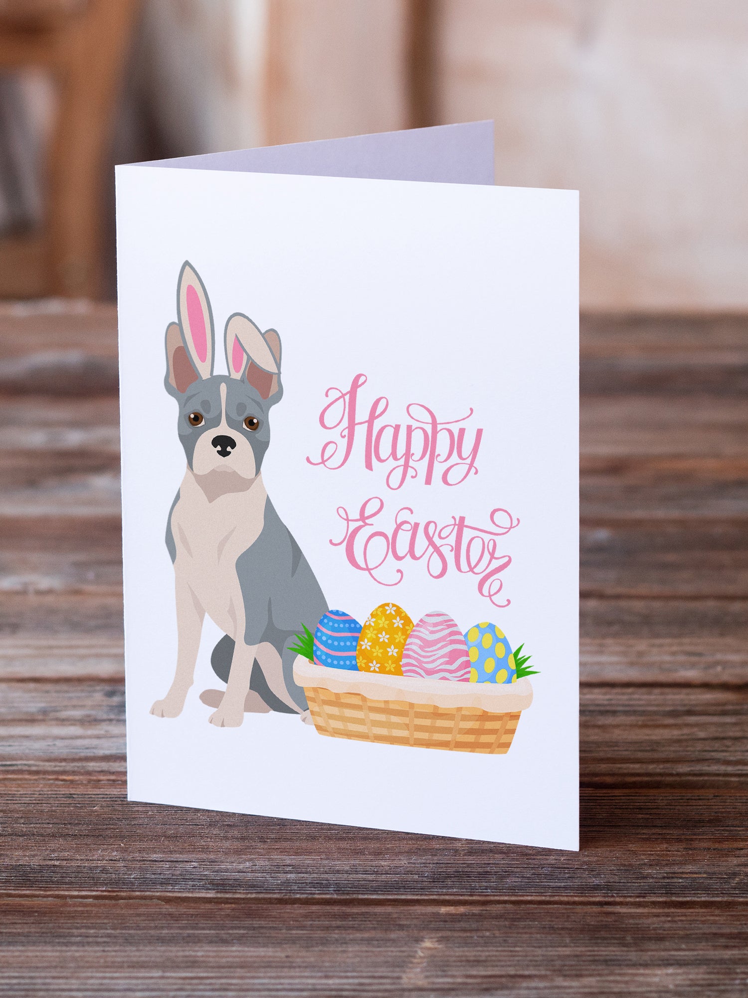 Buy this Blue Boston Terrier Easter Greeting Cards and Envelopes Pack of 8