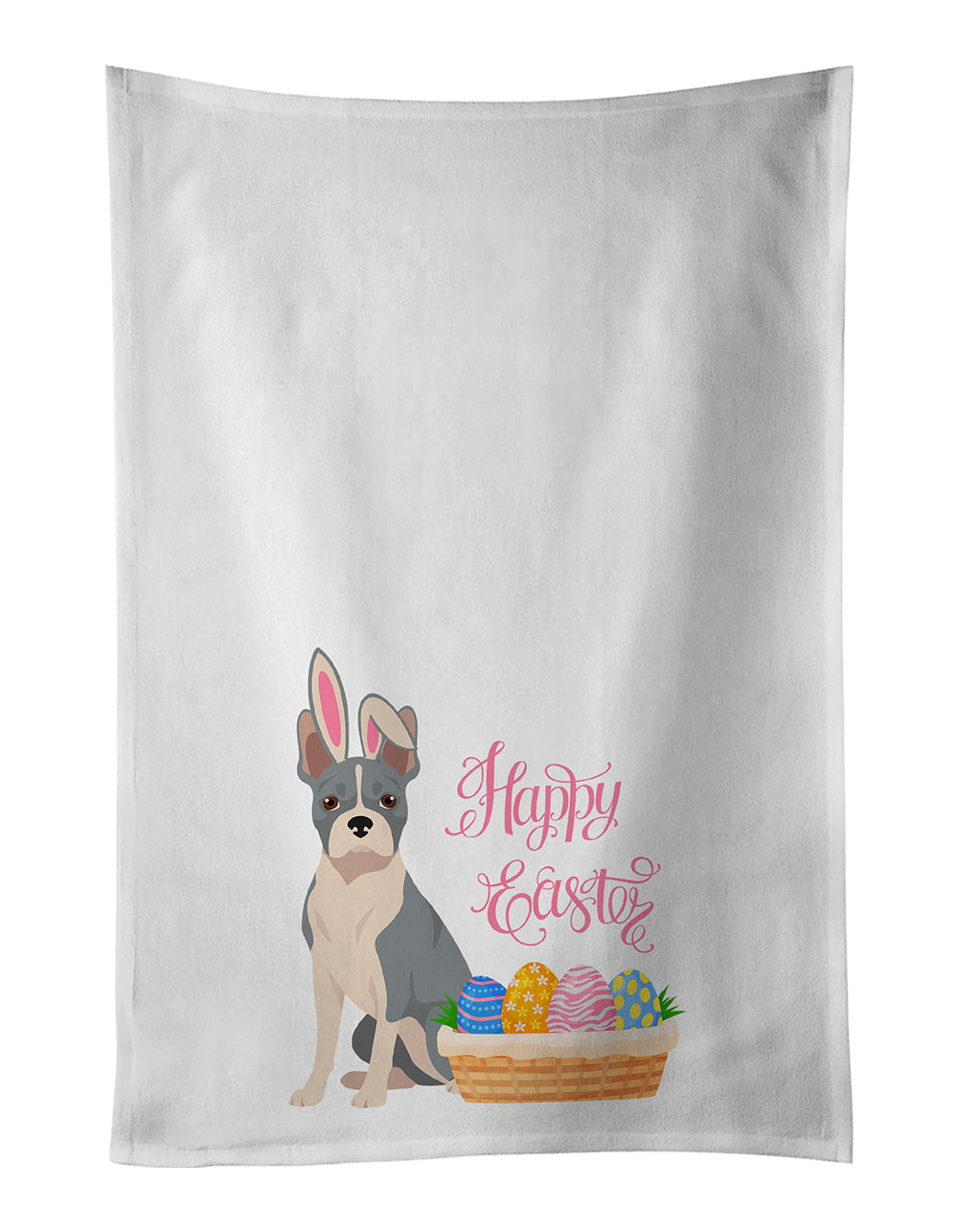 Buy this Blue Boston Terrier Easter White Kitchen Towel Set of 2 Dish Towels