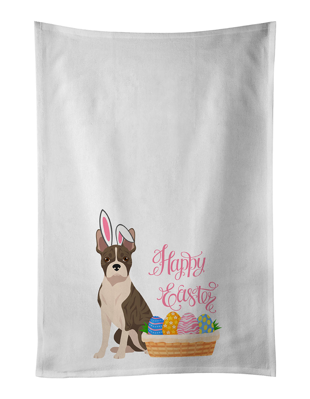 Buy this Brindle Boston Terrier Easter White Kitchen Towel Set of 2 Dish Towels