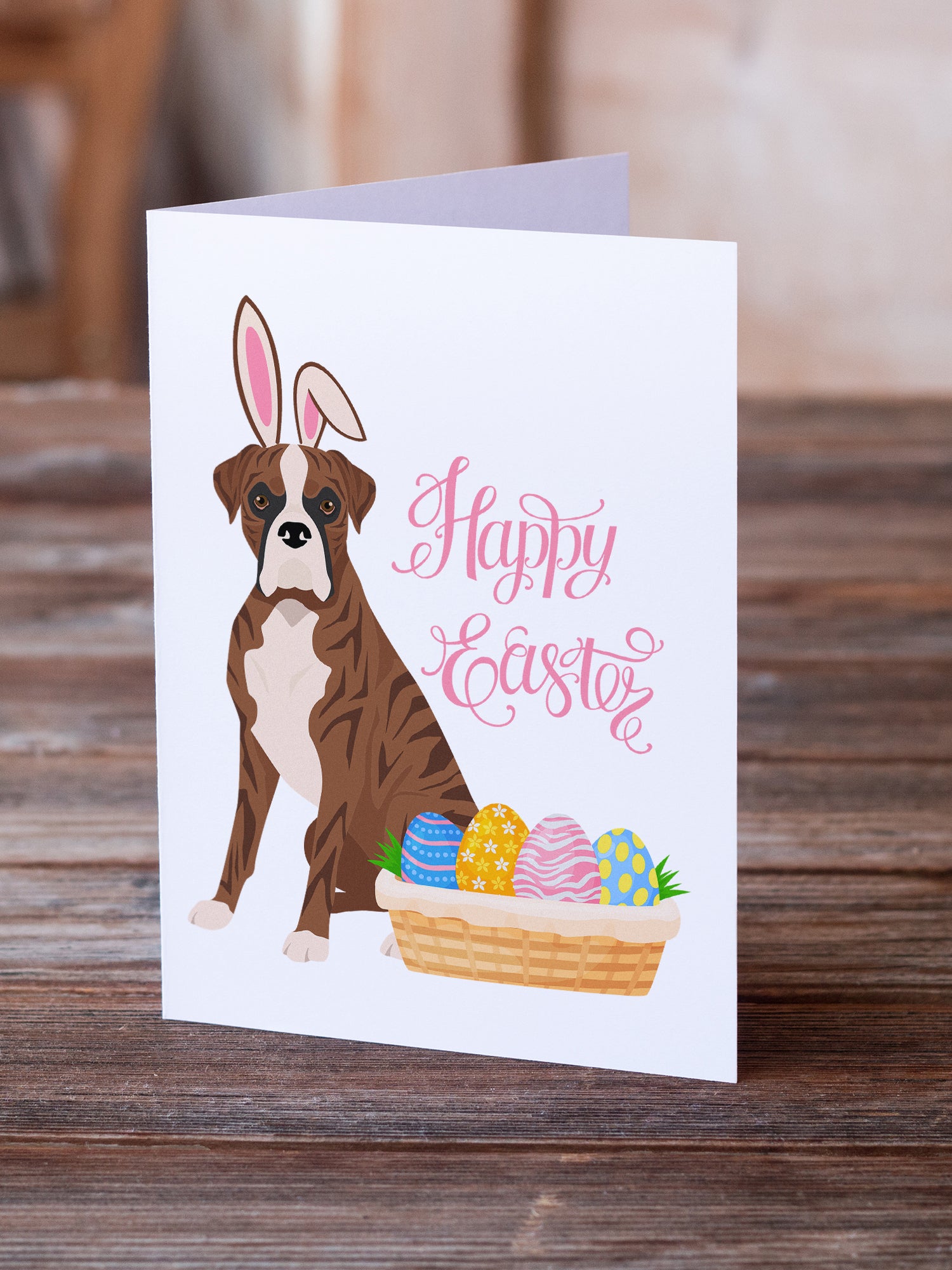Buy this Natural Eared Red Brindle Boxer Easter Greeting Cards and Envelopes Pack of 8