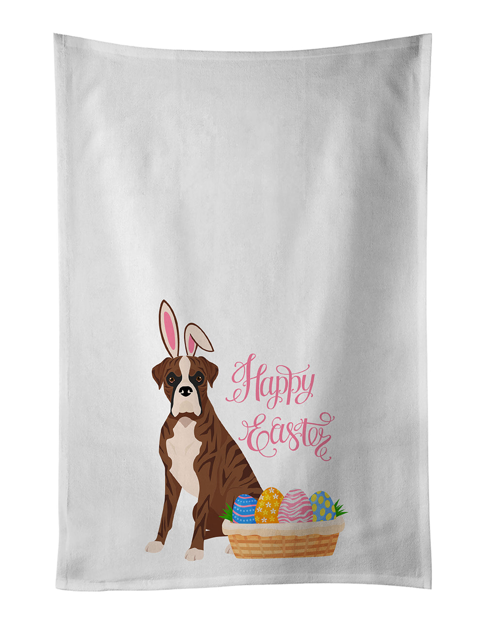 Buy this Natural Eared Red Brindle Boxer Easter White Kitchen Towel Set of 2 Dish Towels
