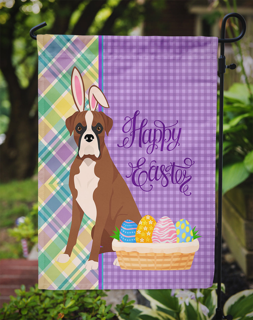 Natural Eared Red Fawn Boxer Easter Flag Garden Size  the-store.com.