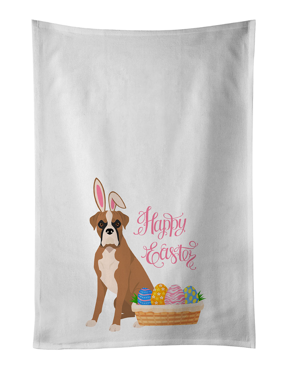 Buy this Natural Eared Fawn Boxer Easter White Kitchen Towel Set of 2 Dish Towels