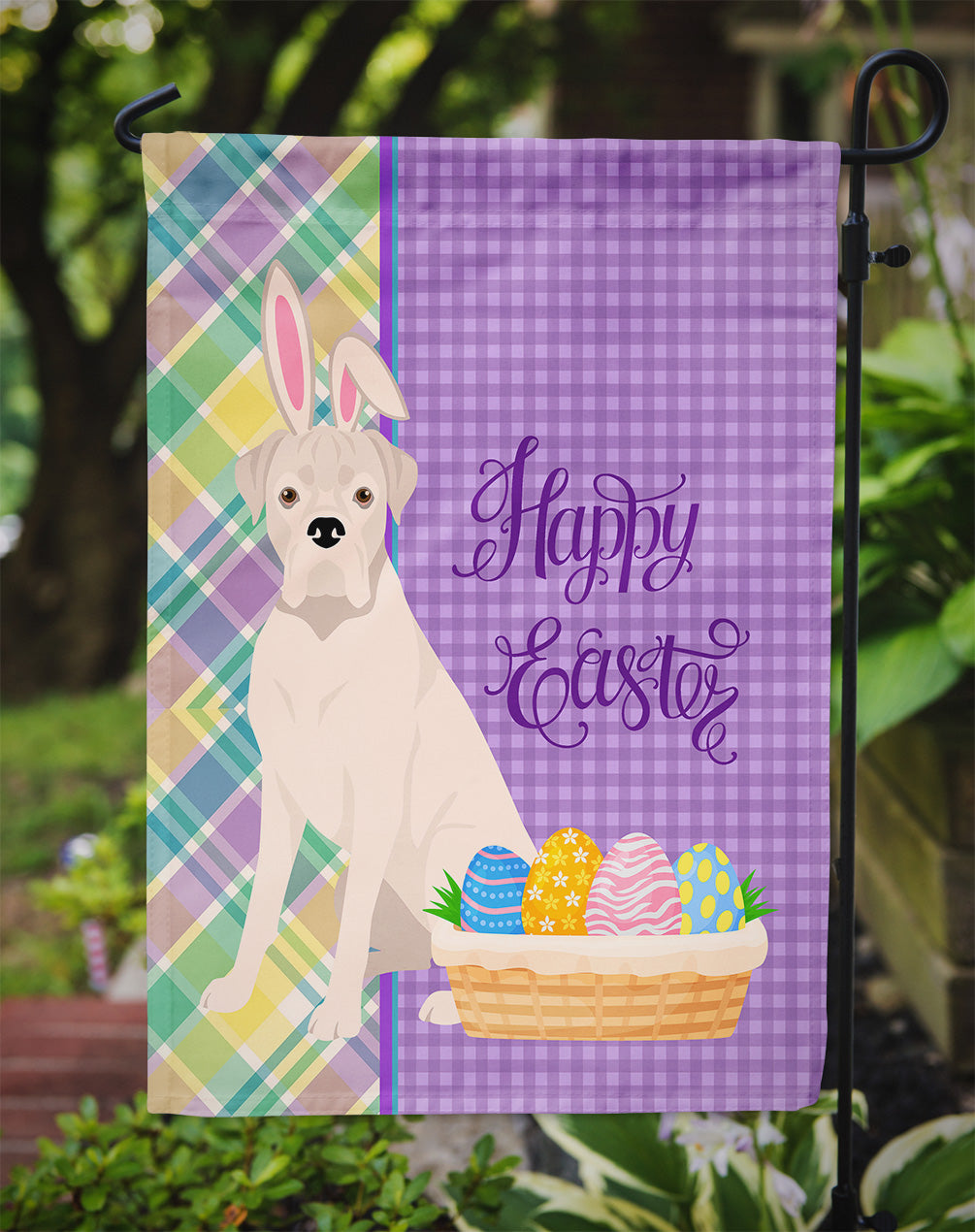 Natural Eared White Boxer Easter Flag Garden Size  the-store.com.