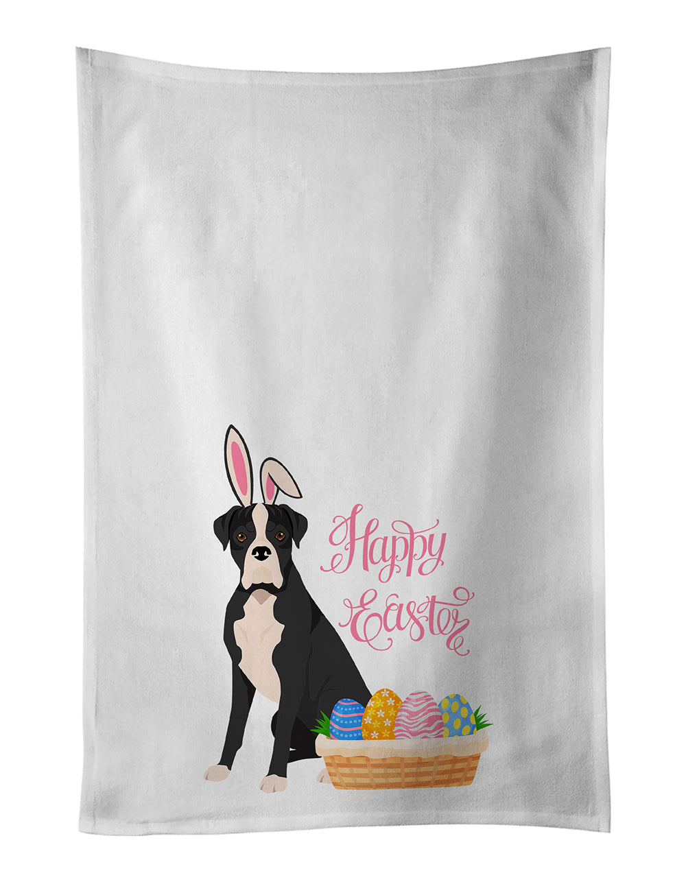 Buy this Natural Eared Black Boxer Easter White Kitchen Towel Set of 2 Dish Towels