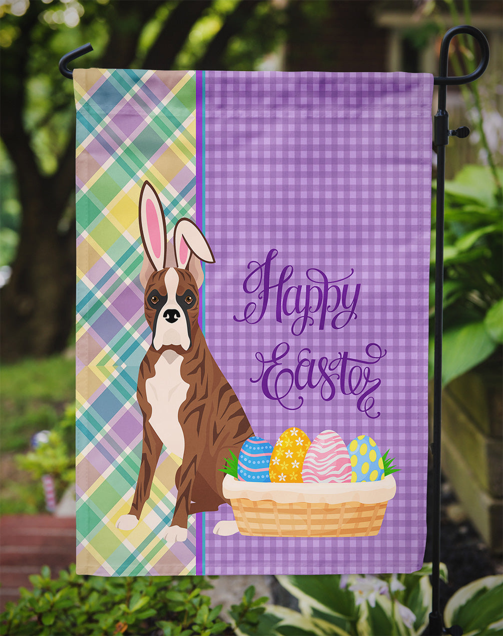 Red Brindle Boxer Easter Flag Garden Size  the-store.com.