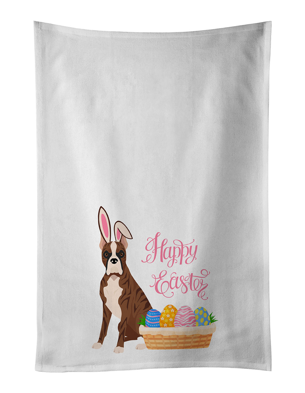 Buy this Red Brindle Boxer Easter White Kitchen Towel Set of 2 Dish Towels