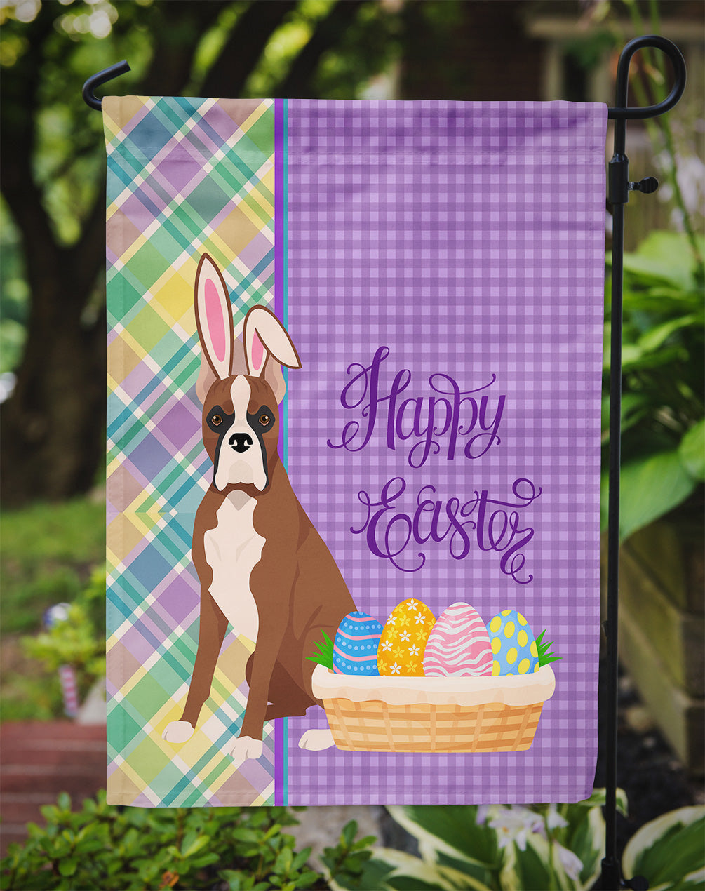 Red Fawn Boxer Easter Flag Garden Size