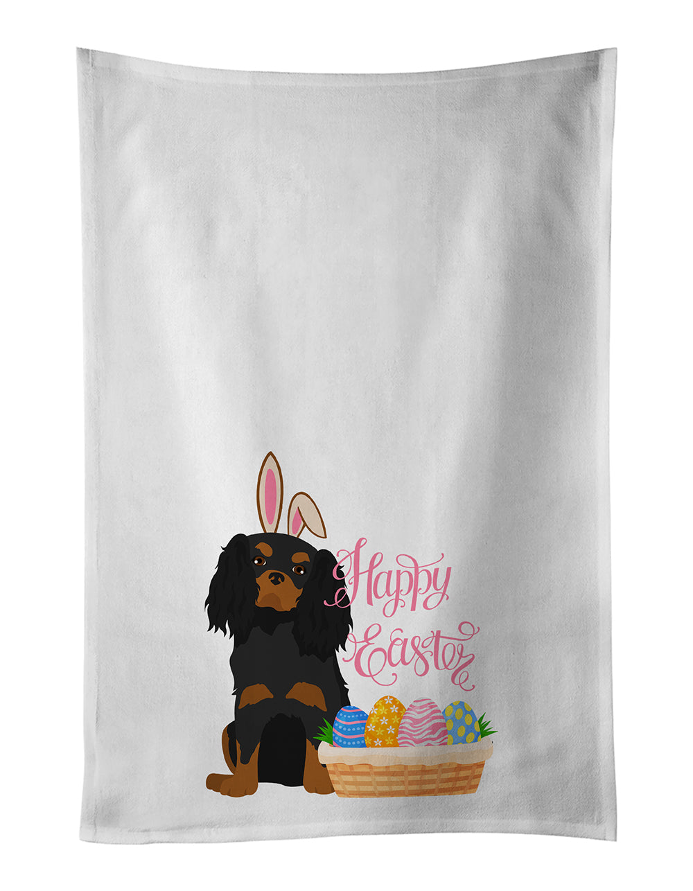 Buy this Black and Tan Cavalier Spaniel Easter White Kitchen Towel Set of 2 Dish Towels