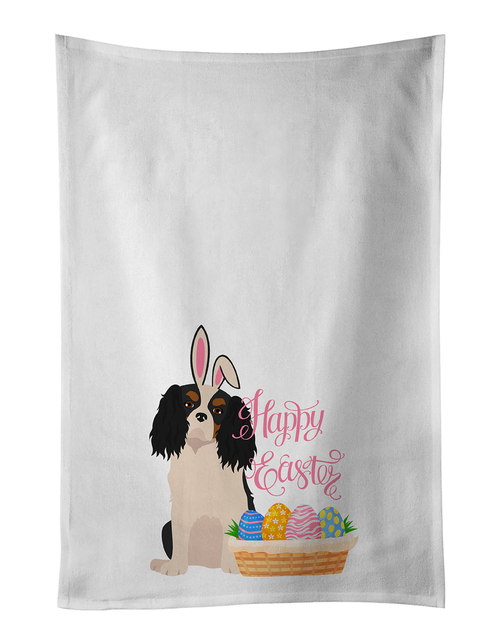 Buy this Tricolor Cavalier Spaniel Easter White Kitchen Towel Set of 2 Dish Towels