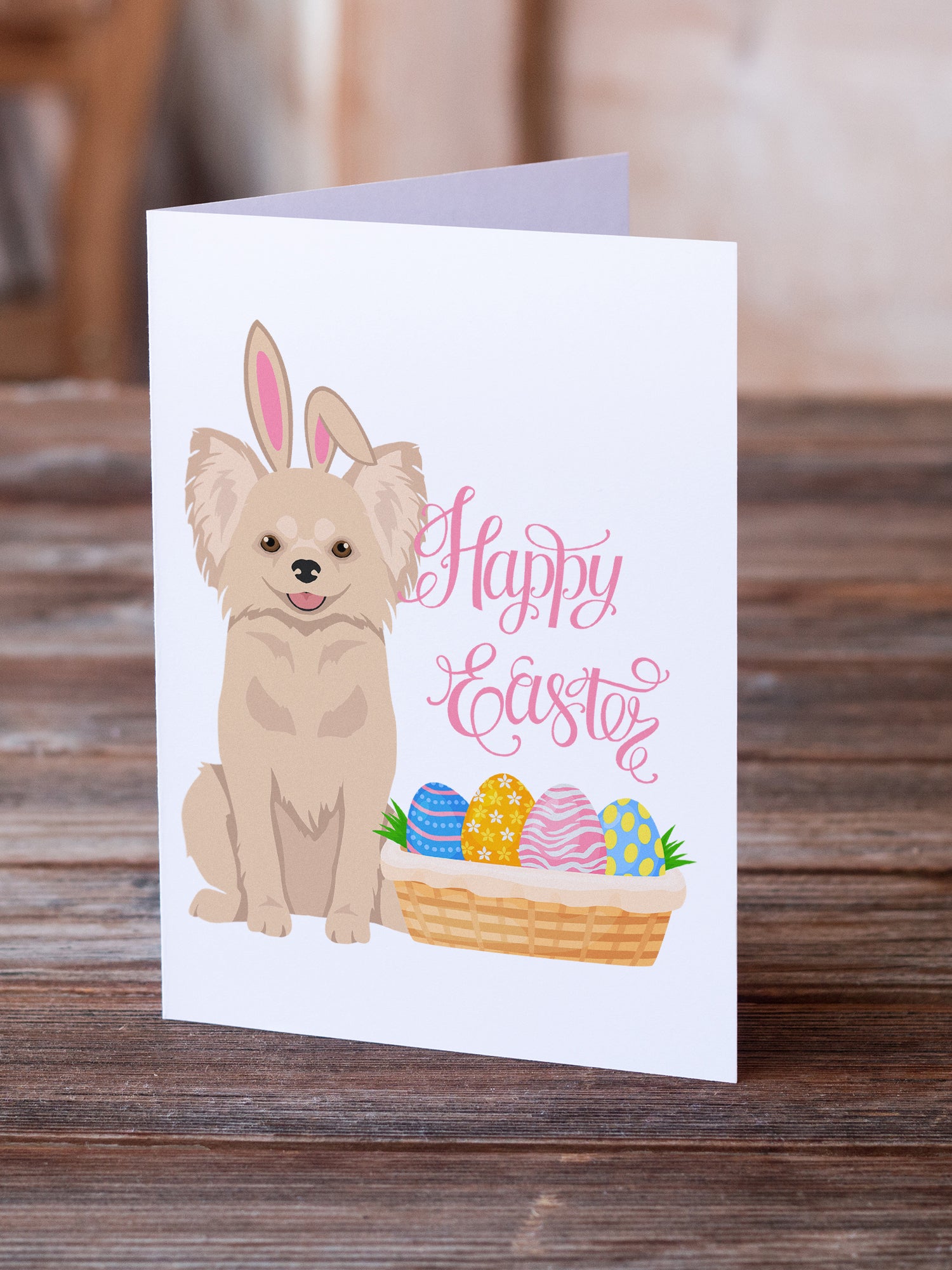 Buy this Longhaired Cream Chihuahua Easter Greeting Cards and Envelopes Pack of 8