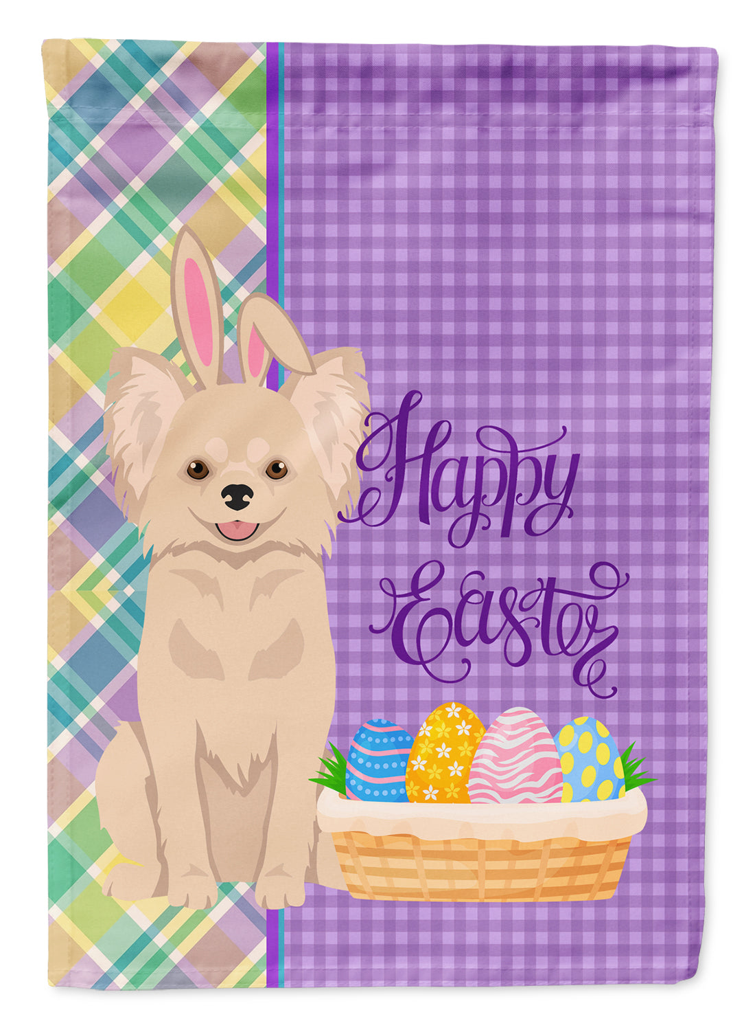 Longhaired Cream Chihuahua Easter Flag Garden Size