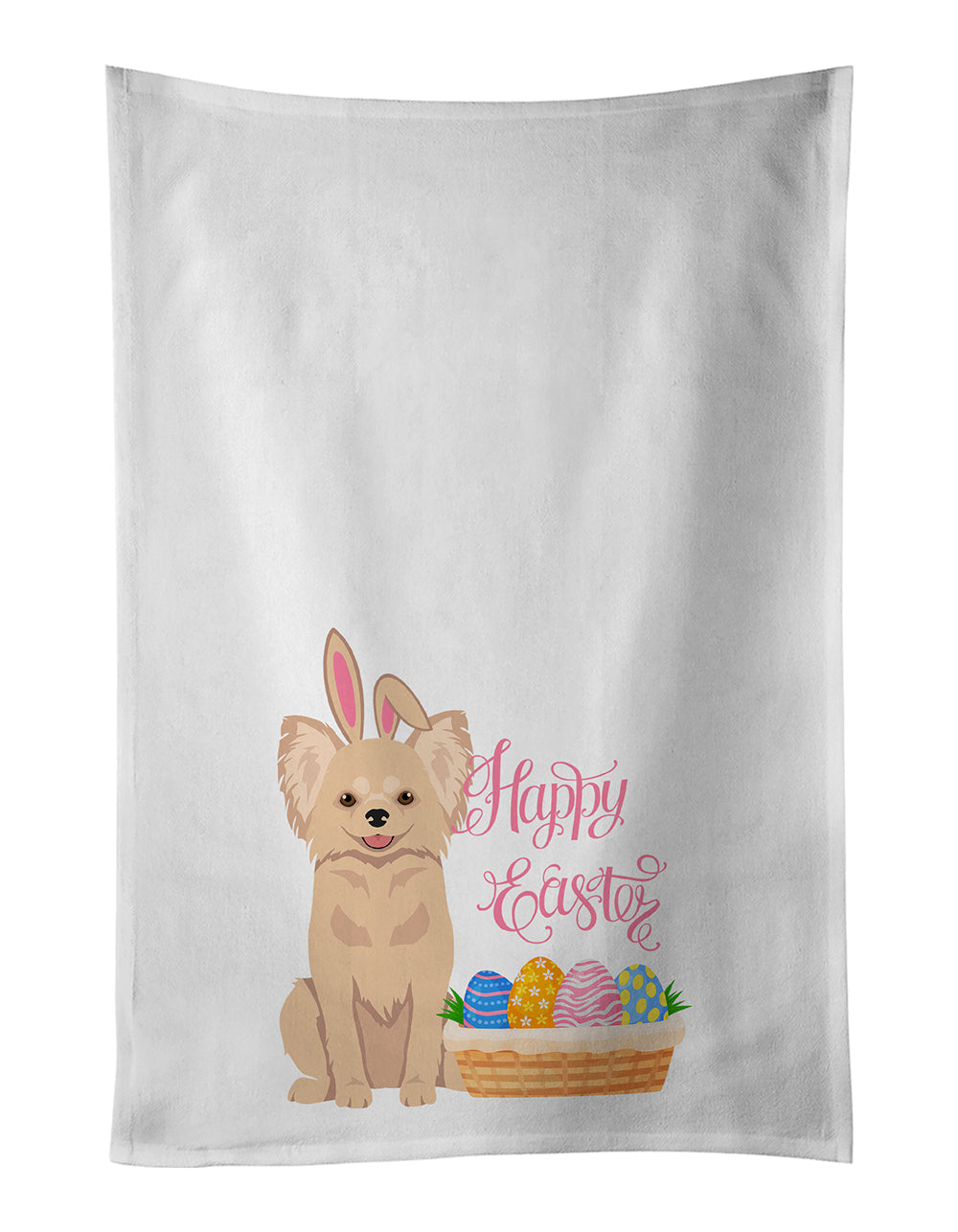 Buy this Longhaired Cream Chihuahua Easter White Kitchen Towel Set of 2 Dish Towels