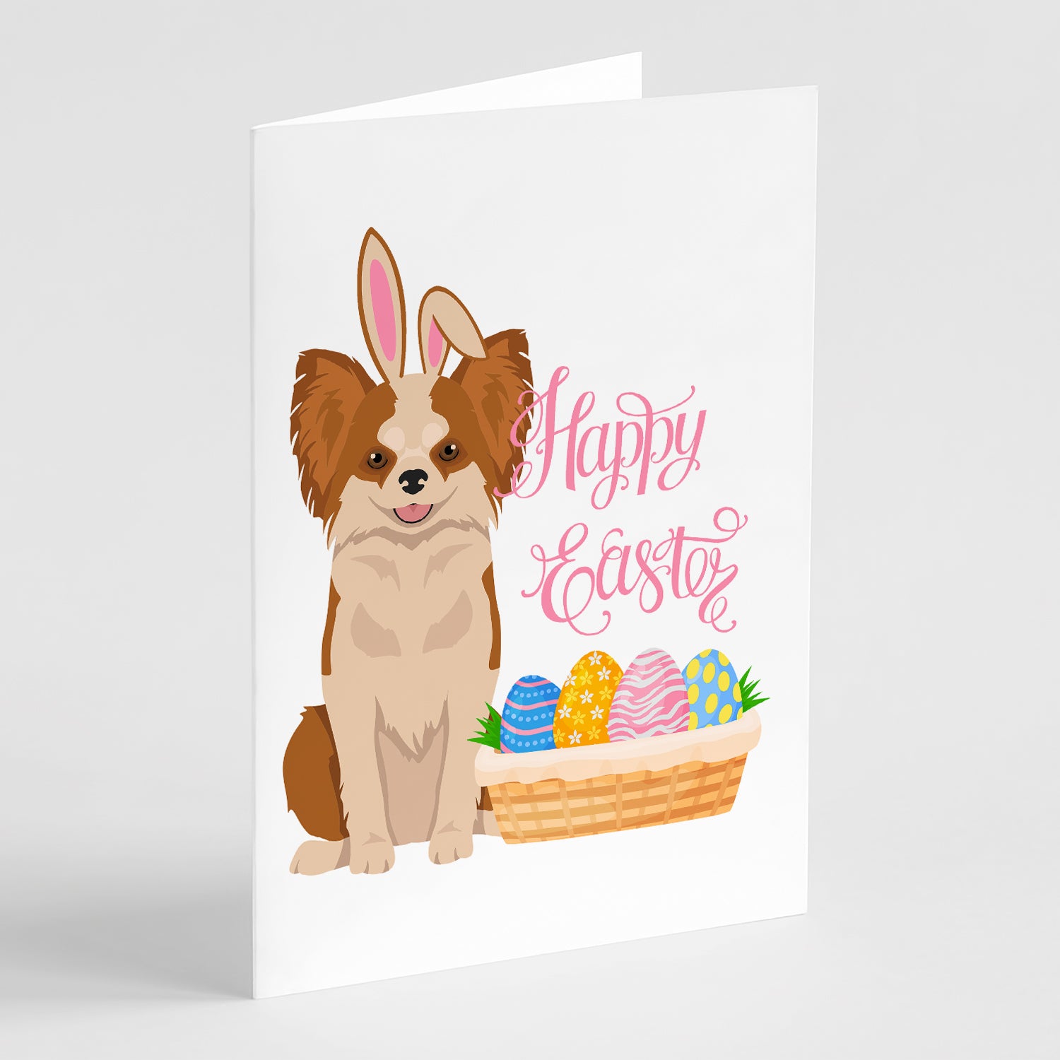 Buy this Longhaired Red and White Chihuahua Easter Greeting Cards and Envelopes Pack of 8