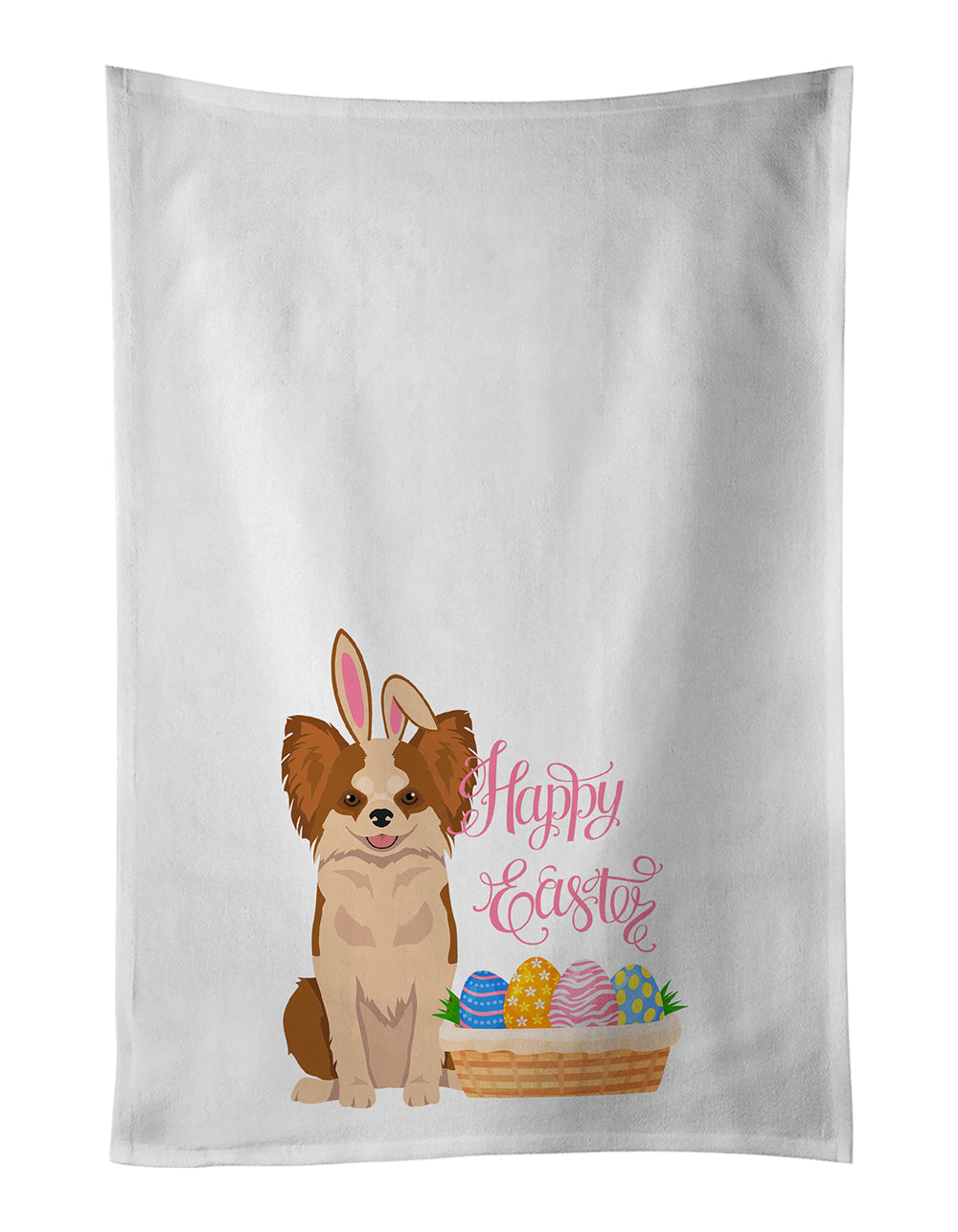 Buy this Longhaired Red and White Chihuahua Easter White Kitchen Towel Set of 2 Dish Towels