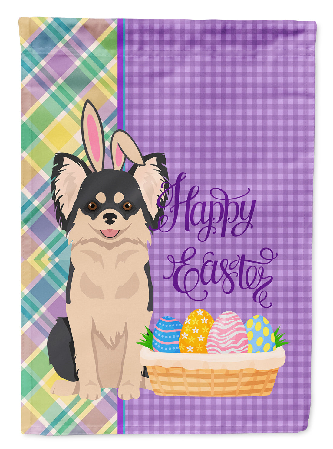 Longhaired Black and White Chihuahua Easter Flag Garden Size  the-store.com.
