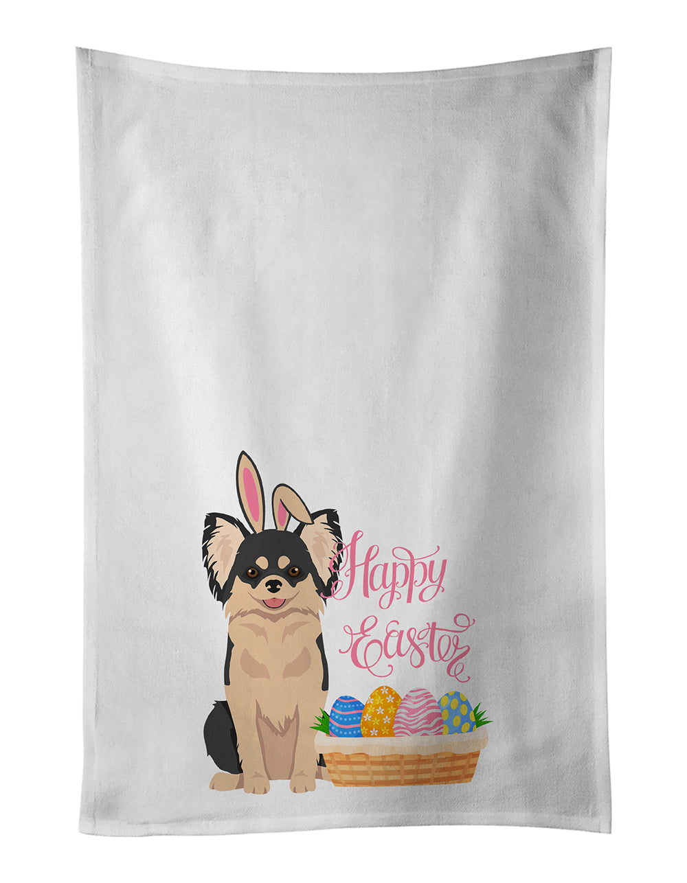 Buy this Longhaired Black and White Chihuahua Easter White Kitchen Towel Set of 2 Dish Towels