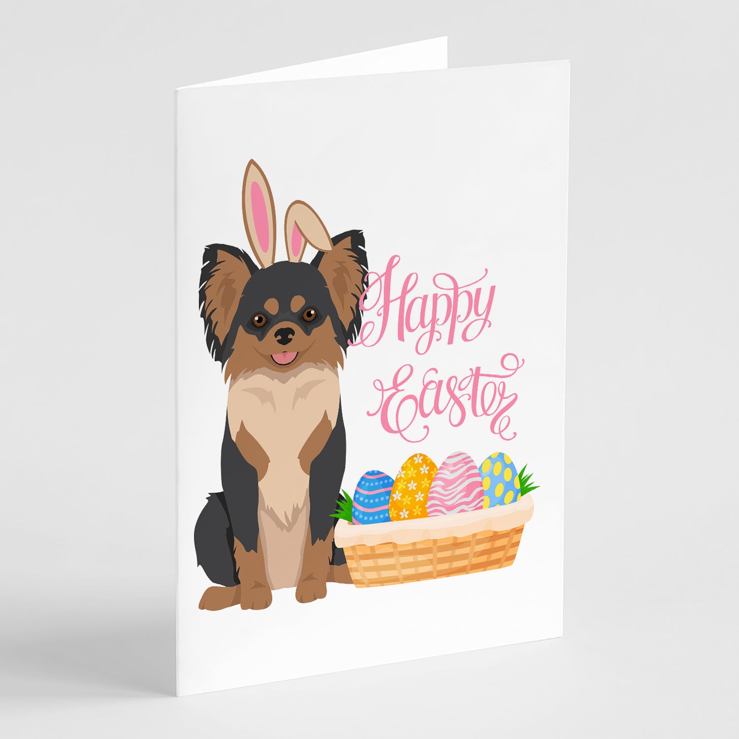 Buy this Longhaired Black and Tan Chihuahua Easter Greeting Cards and Envelopes Pack of 8