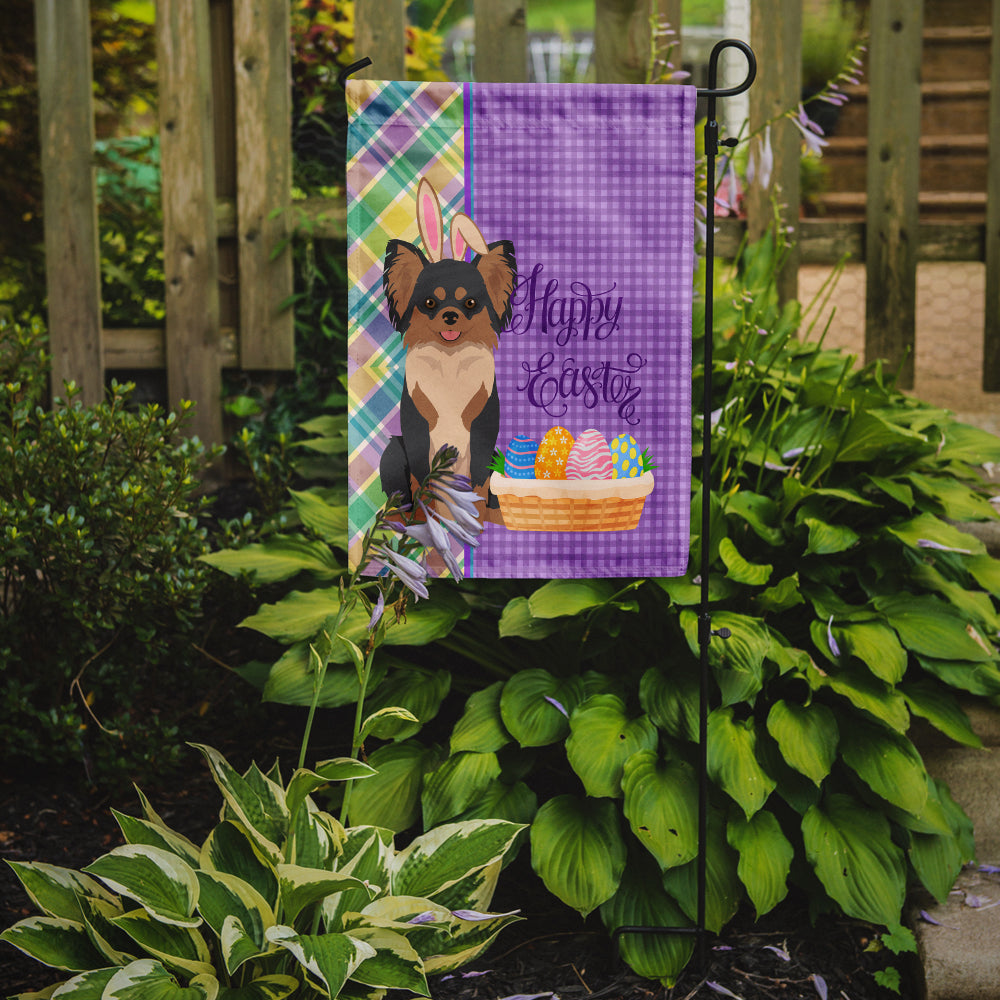 Longhaired Black and Tan Chihuahua Easter Flag Garden Size
