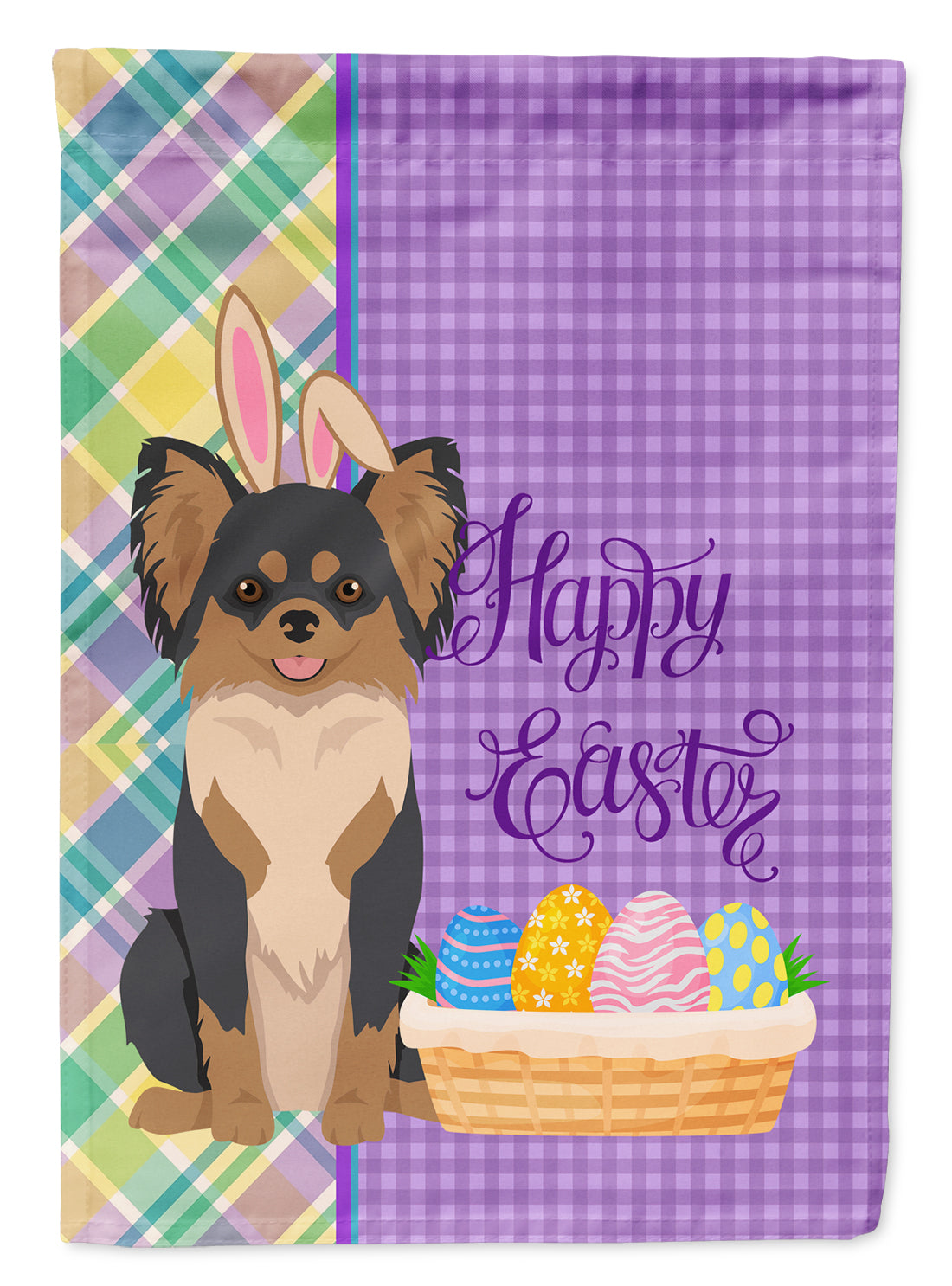 Longhaired Black and Tan Chihuahua Easter Flag Garden Size  the-store.com.