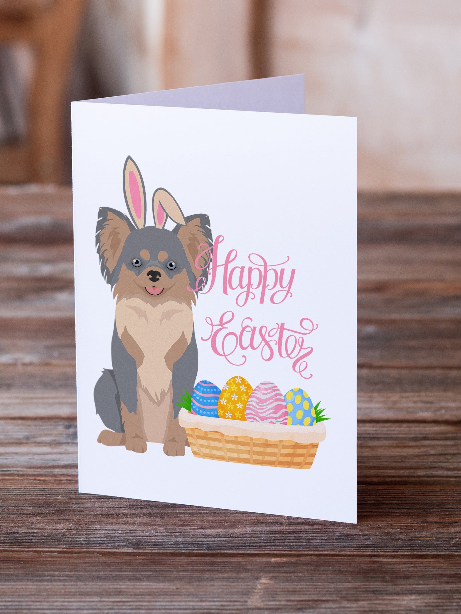 Buy this Longhaired Blue and Tan Chihuahua Easter Greeting Cards and Envelopes Pack of 8