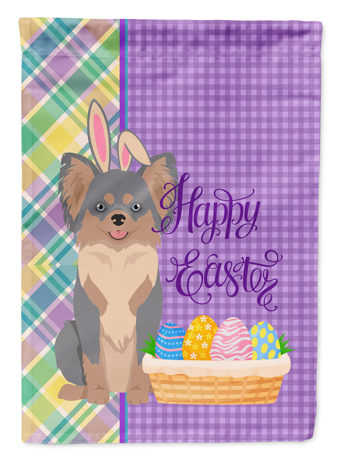 Longhaired Blue and Tan Chihuahua Easter Flag Garden Size  the-store.com.
